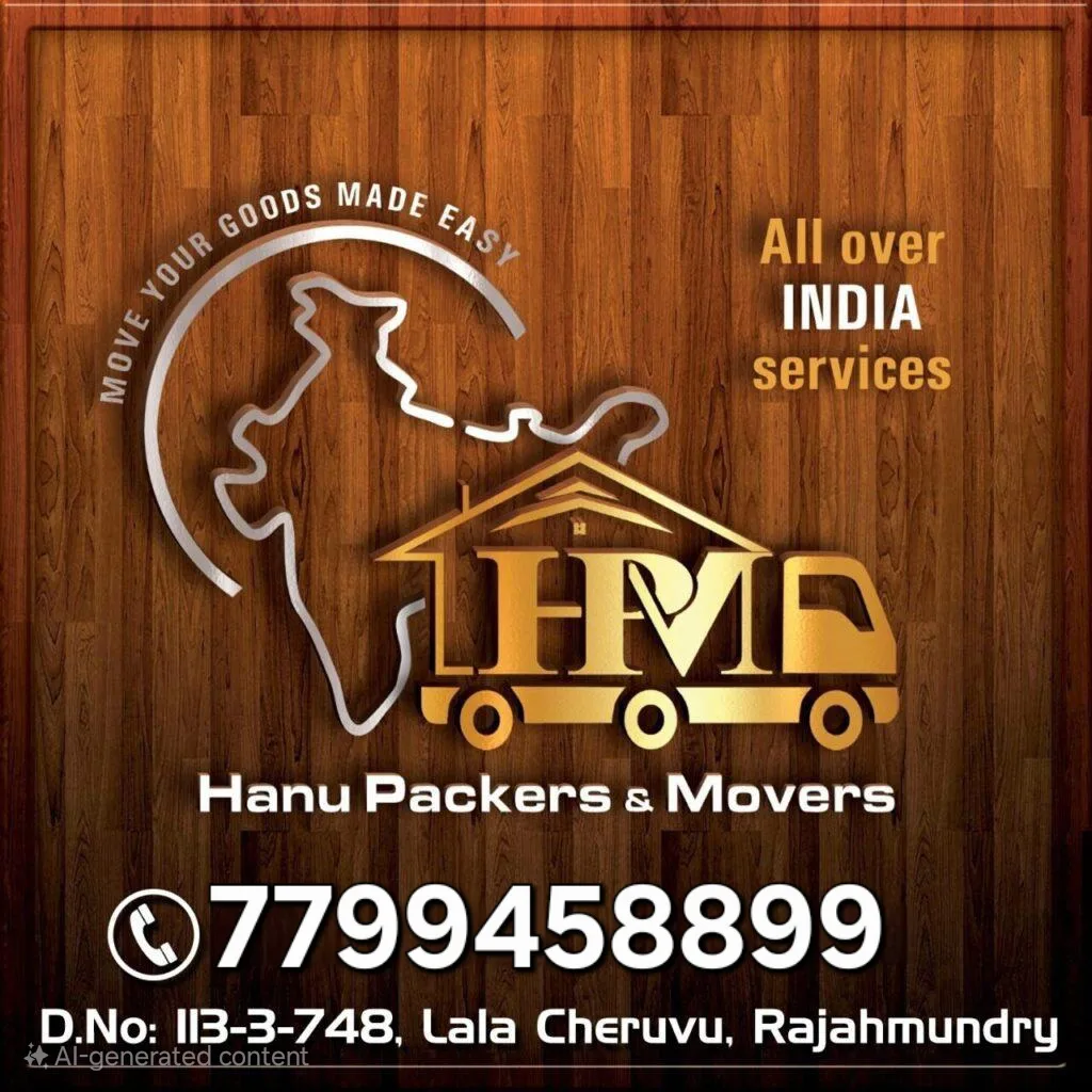 Hanu Packers and Movers Rajahmundry branch with phone number and Lala Cheruvu address
