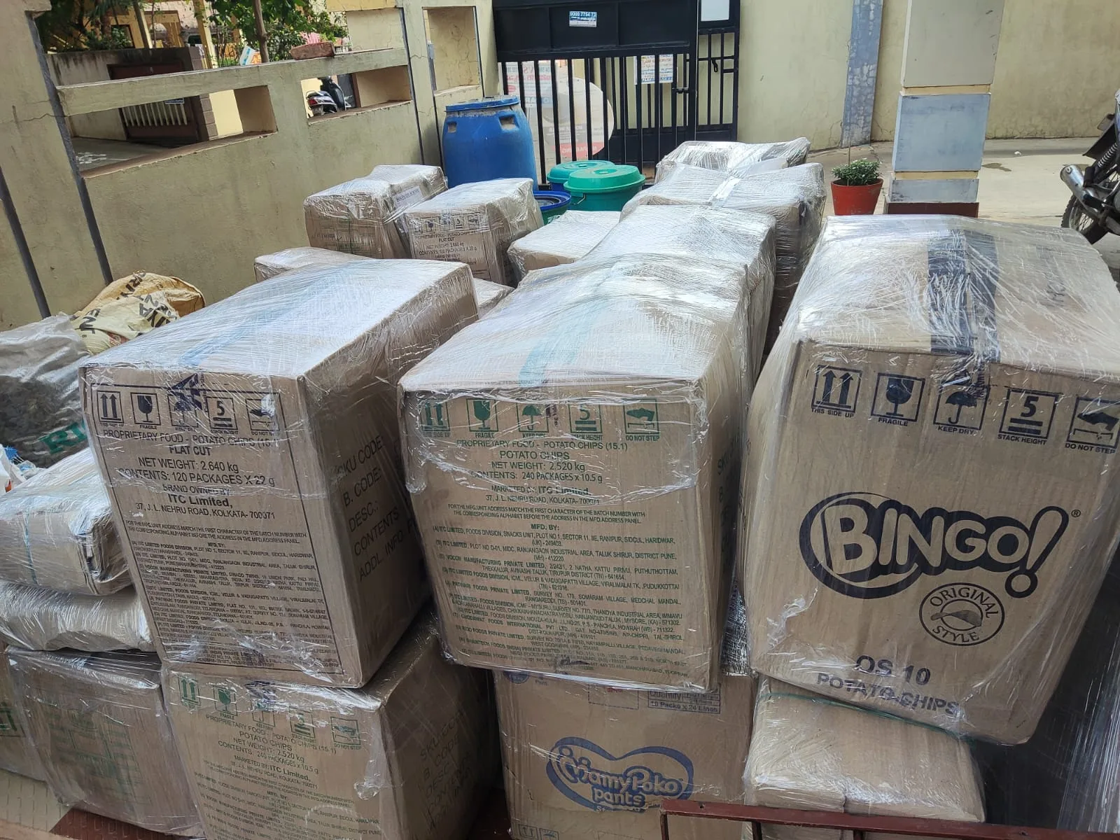 Household goods packed in cartons ready for shifting in Kakinada